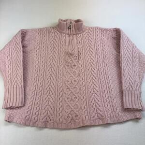 Aran Crafts Pale Pink Cable-Knit Half-Zip Turtleneck Sweater